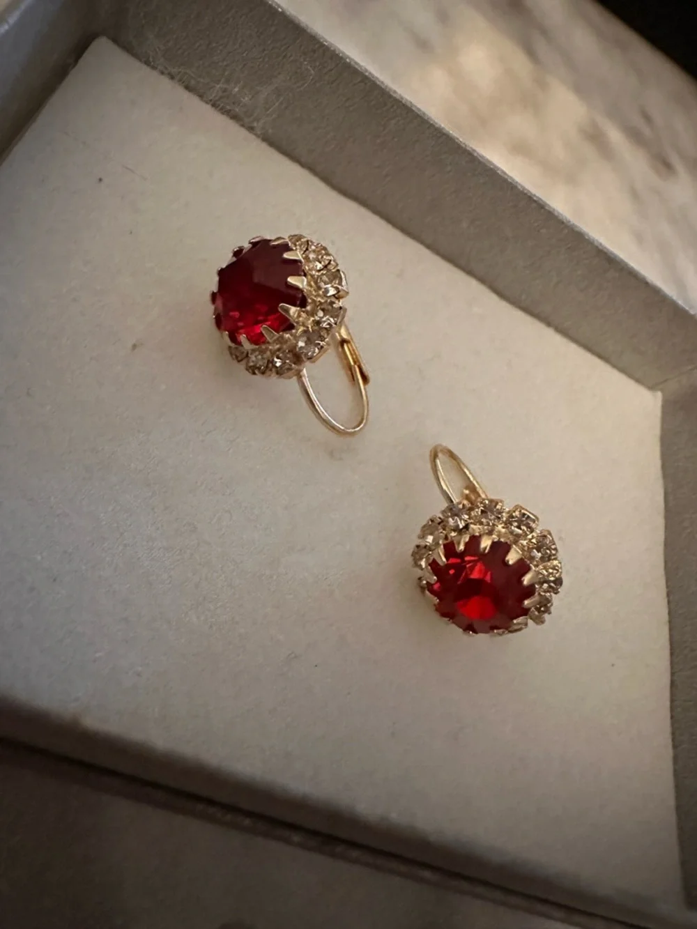 18kt Gold filled Elegant  Red Ruby  Crystal Earrings